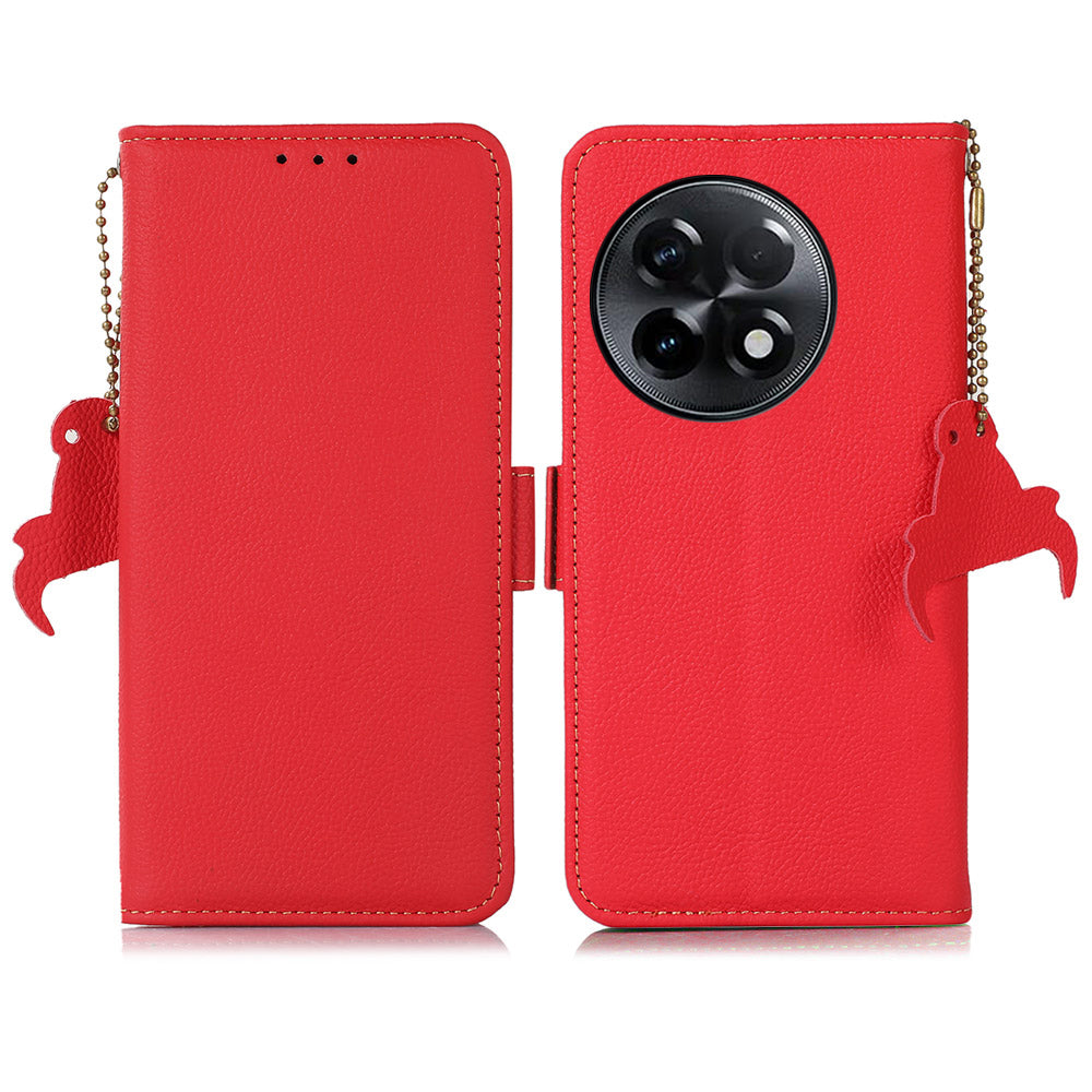 TJ for OnePlus Ace 2 5G / 11R 5G Wallet Phone Cover RFID Blocking Genuine Cow Leather Stand Protective Phone Case - Red