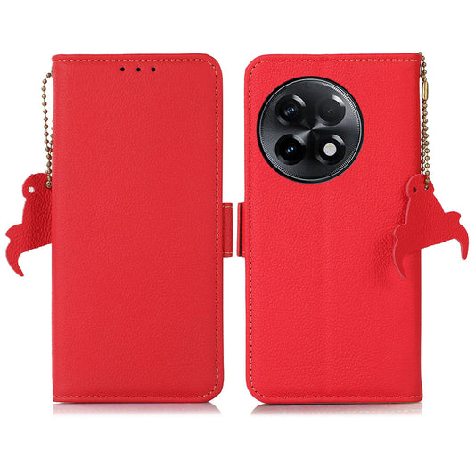 TJ for OnePlus Ace 2 5G / 11R 5G Wallet Phone Cover RFID Blocking Genuine Cow Leather Stand Protective Phone Case - Red