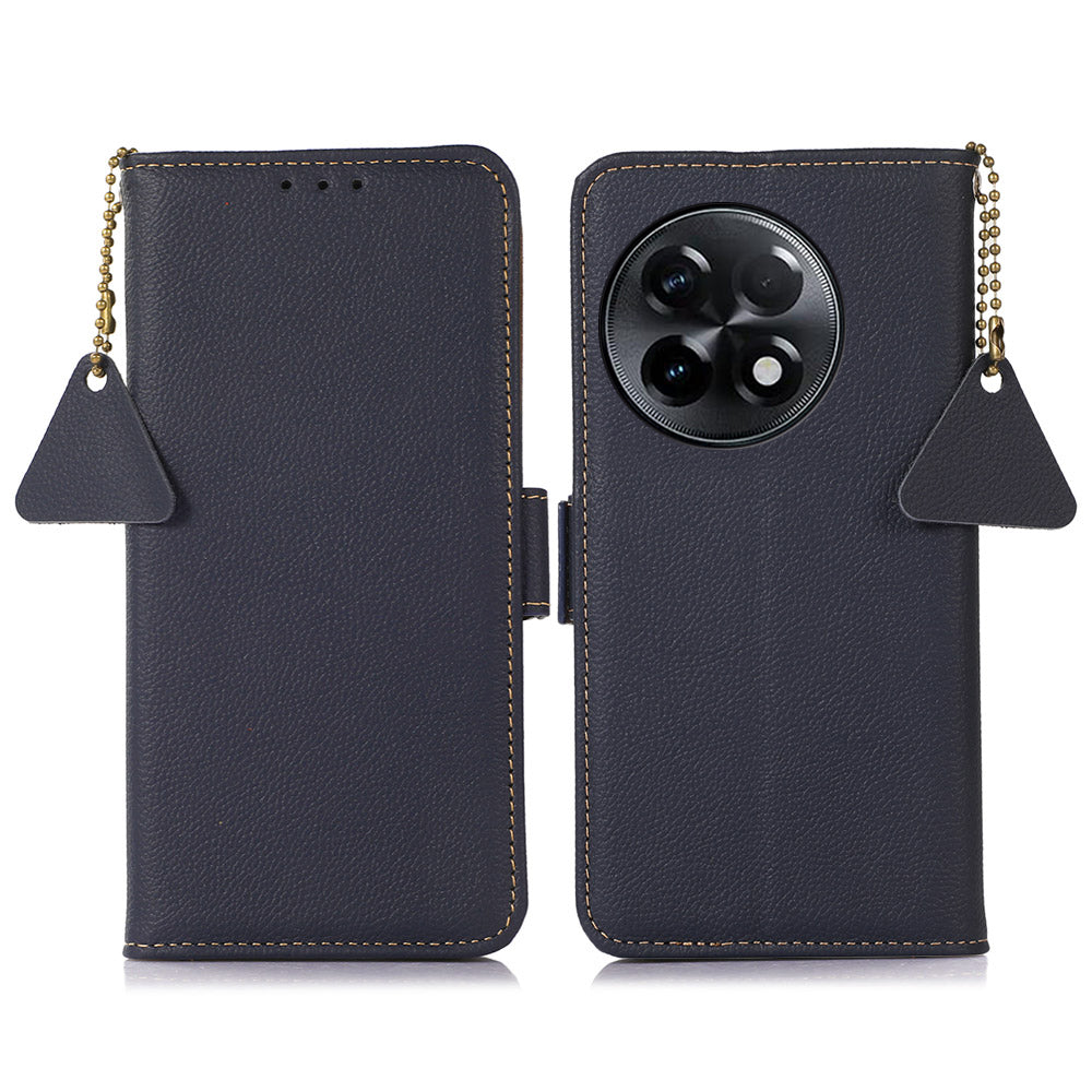 TJ for OnePlus Ace 2 5G / 11R 5G Wallet Phone Cover RFID Blocking Genuine Cow Leather Stand Protective Phone Case - Blue