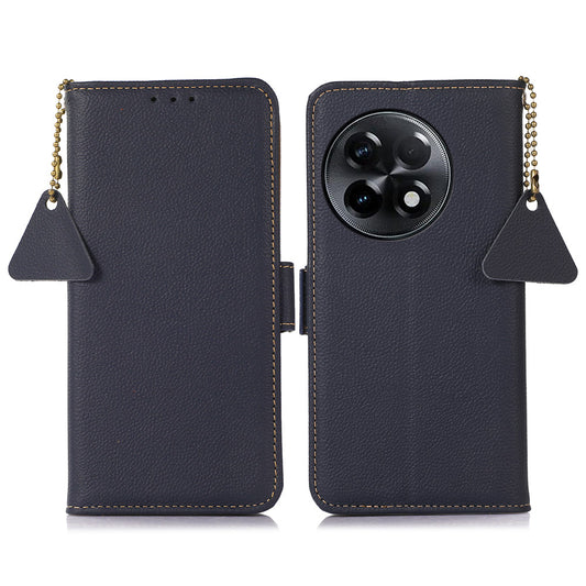 TJ for OnePlus Ace 2 5G / 11R 5G Wallet Phone Cover RFID Blocking Genuine Cow Leather Stand Protective Phone Case - Blue