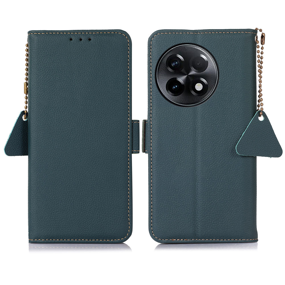 TJ for OnePlus Ace 2 5G / 11R 5G Wallet Phone Cover RFID Blocking Genuine Cow Leather Stand Protective Phone Case - Green