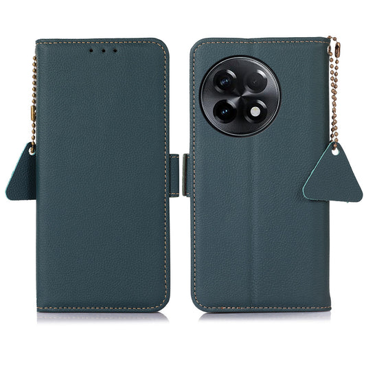 TJ for OnePlus Ace 2 5G / 11R 5G Wallet Phone Cover RFID Blocking Genuine Cow Leather Stand Protective Phone Case - Green
