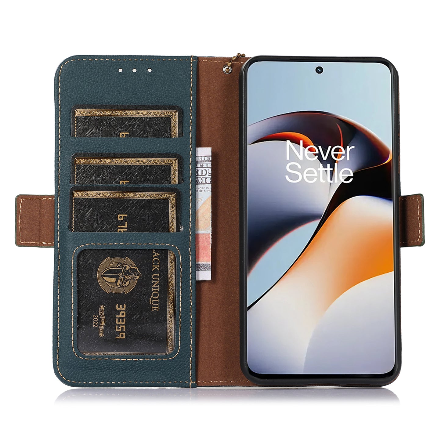 TJ for OnePlus Ace 2 5G / 11R 5G Wallet Phone Cover RFID Blocking Genuine Cow Leather Stand Protective Phone Case - Green