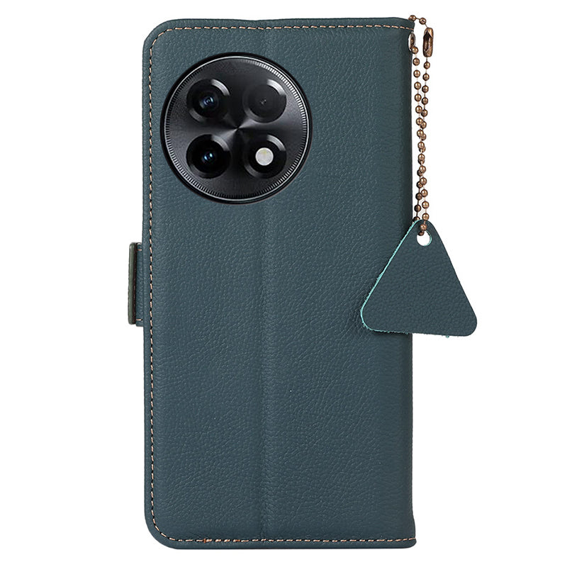 TJ for OnePlus Ace 2 5G / 11R 5G Wallet Phone Cover RFID Blocking Genuine Cow Leather Stand Protective Phone Case - Green