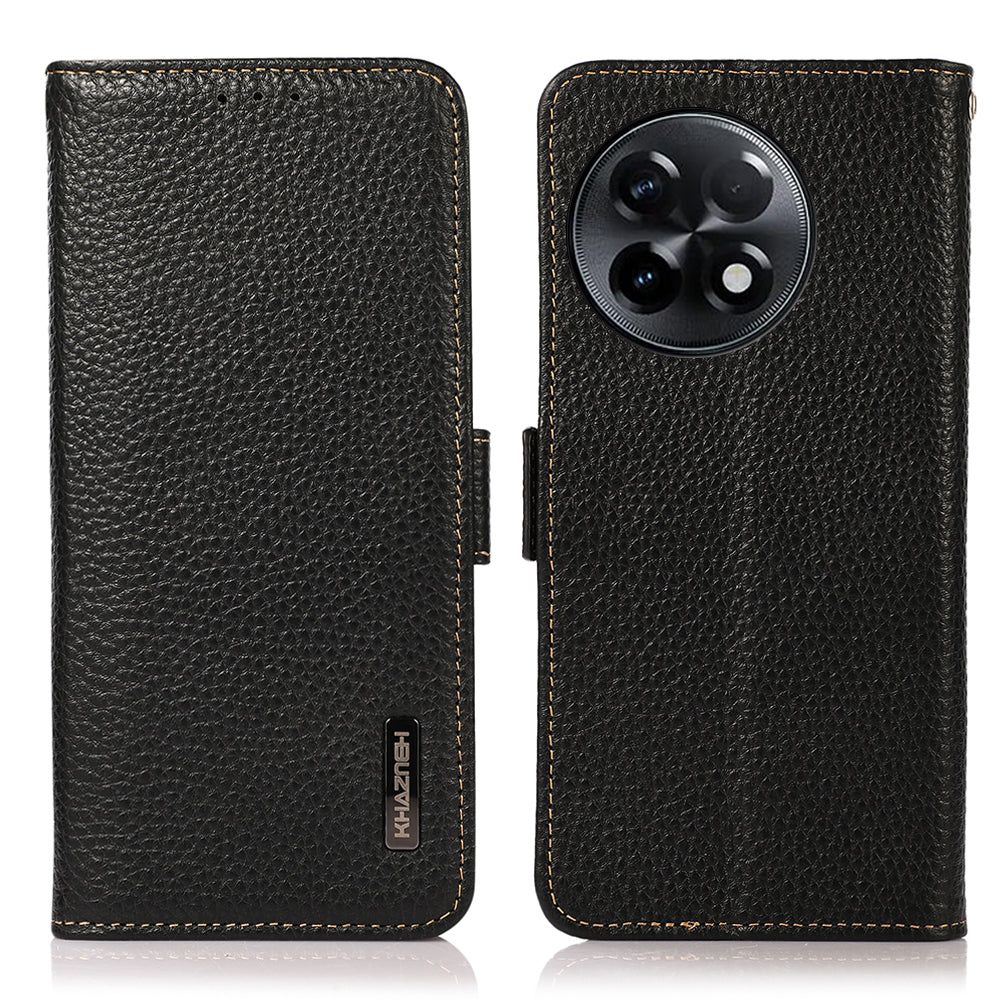 KHAZNEH For OnePlus Ace 2 5G / 11R 5G Stand Wallet Phone Case RFID Blocking Genuine Cow Leather Protective Cover - Black