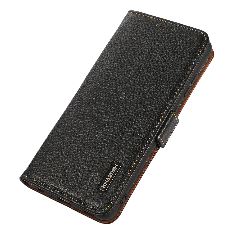 KHAZNEH For OnePlus Ace 2 5G / 11R 5G Stand Wallet Phone Case RFID Blocking Genuine Cow Leather Protective Cover - Black
