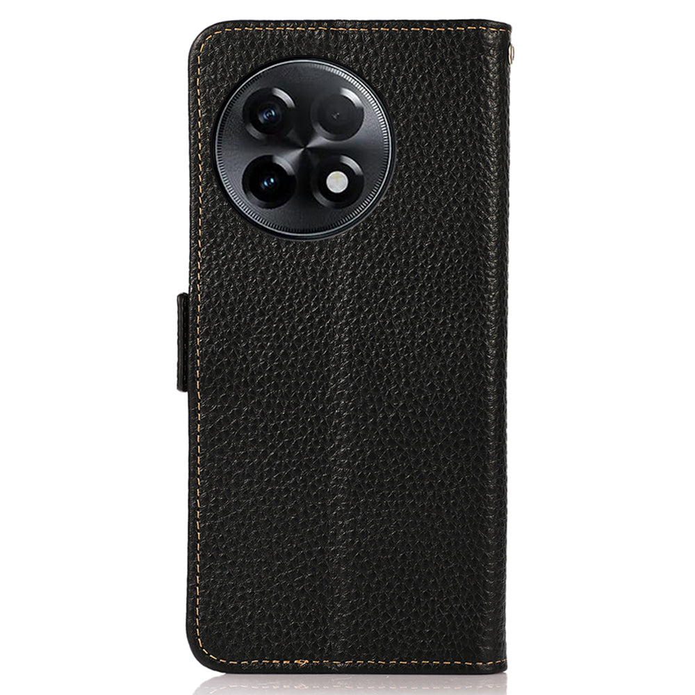 KHAZNEH For OnePlus Ace 2 5G / 11R 5G Stand Wallet Phone Case RFID Blocking Genuine Cow Leather Protective Cover - Black