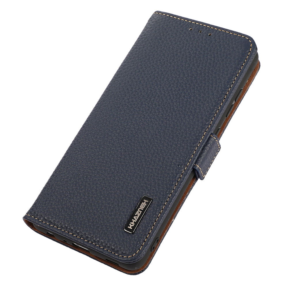 KHAZNEH For OnePlus Ace 2 5G / 11R 5G Stand Wallet Phone Case RFID Blocking Genuine Cow Leather Protective Cover - Blue