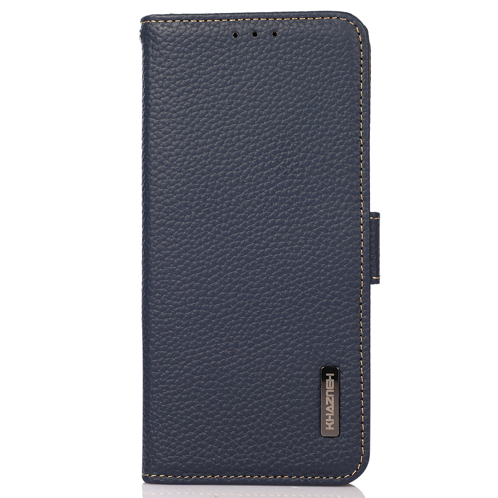 KHAZNEH For OnePlus Ace 2 5G / 11R 5G Stand Wallet Phone Case RFID Blocking Genuine Cow Leather Protective Cover - Blue