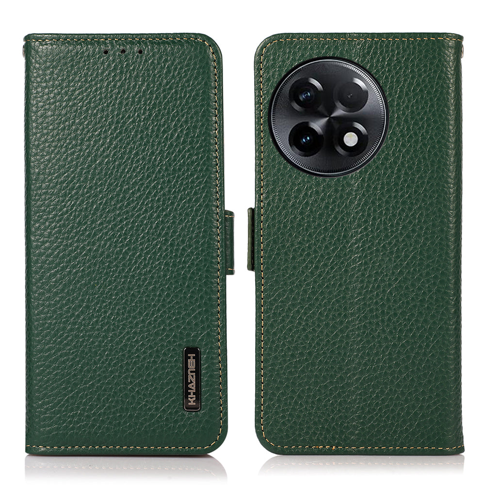 KHAZNEH For OnePlus Ace 2 5G / 11R 5G Stand Wallet Phone Case RFID Blocking Genuine Cow Leather Protective Cover - Green