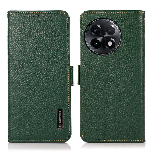 KHAZNEH For OnePlus Ace 2 5G / 11R 5G Stand Wallet Phone Case RFID Blocking Genuine Cow Leather Protective Cover - Green
