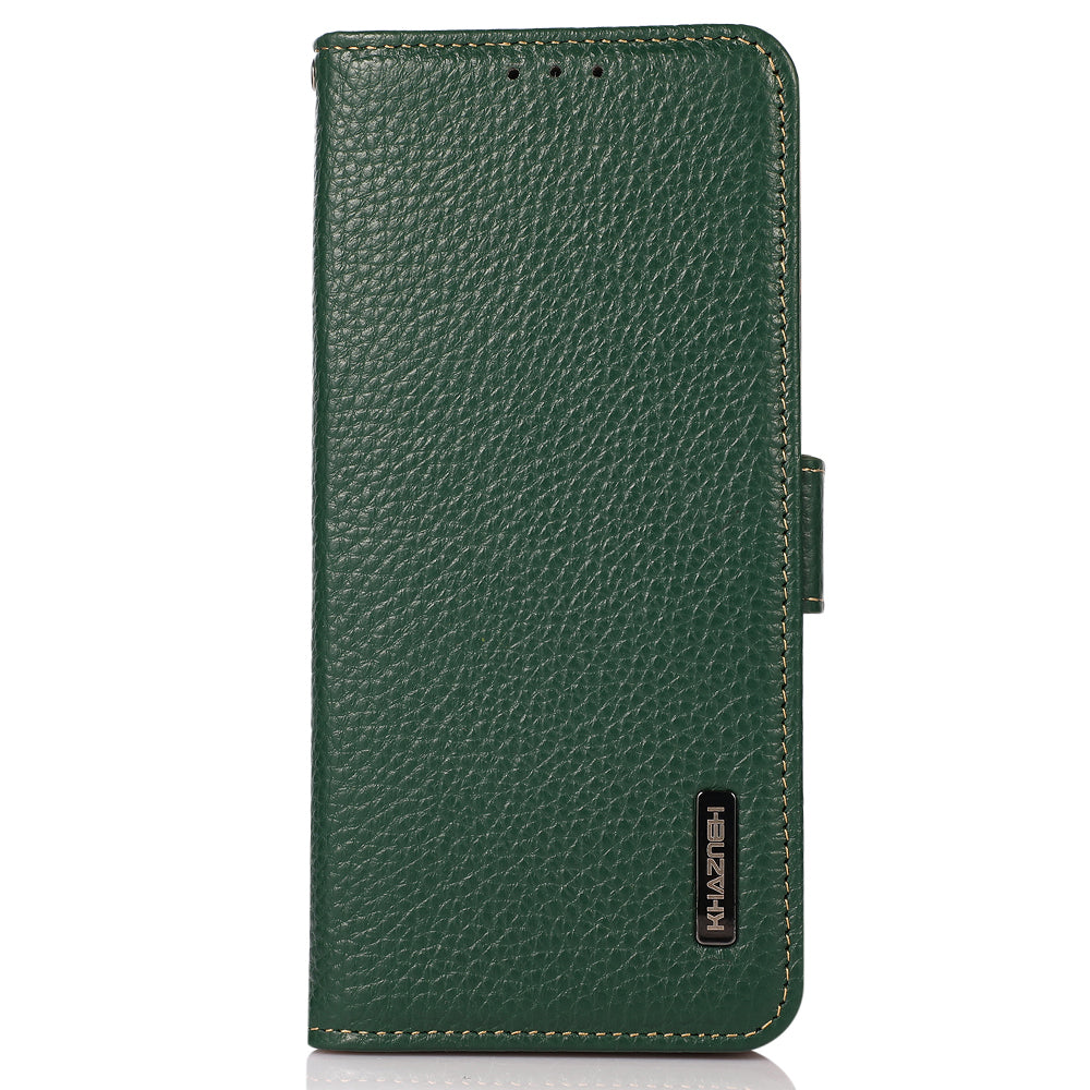 KHAZNEH For OnePlus Ace 2 5G / 11R 5G Stand Wallet Phone Case RFID Blocking Genuine Cow Leather Protective Cover - Green