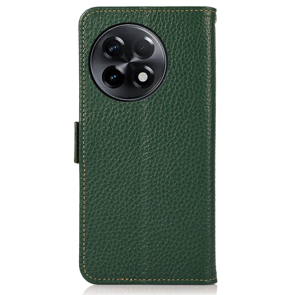 KHAZNEH For OnePlus Ace 2 5G / 11R 5G Stand Wallet Phone Case RFID Blocking Genuine Cow Leather Protective Cover - Green