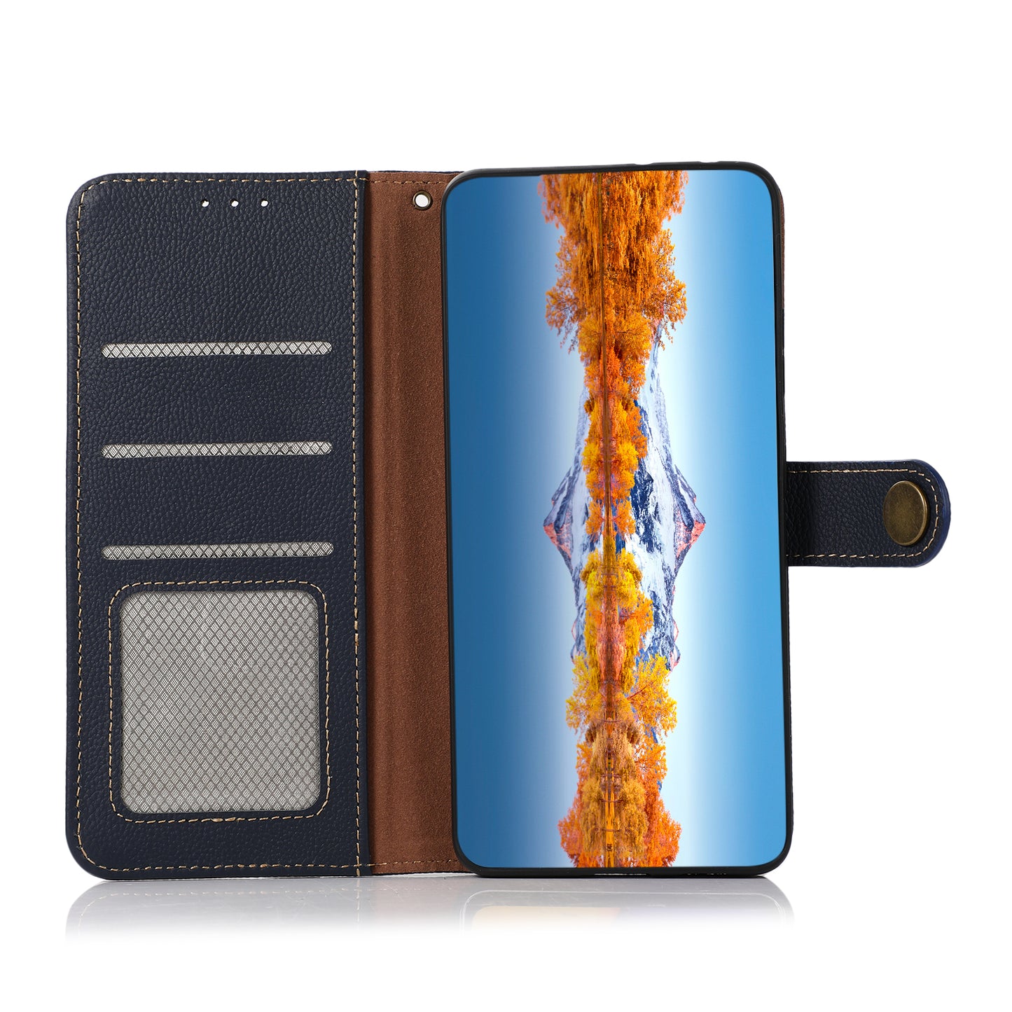 KHAZNEH For OnePlus Ace 2 5G / 11R 5G Wallet Phone Case RFID Blocking Genuine Cow Leather Cell Phone Stand Cover - Blue