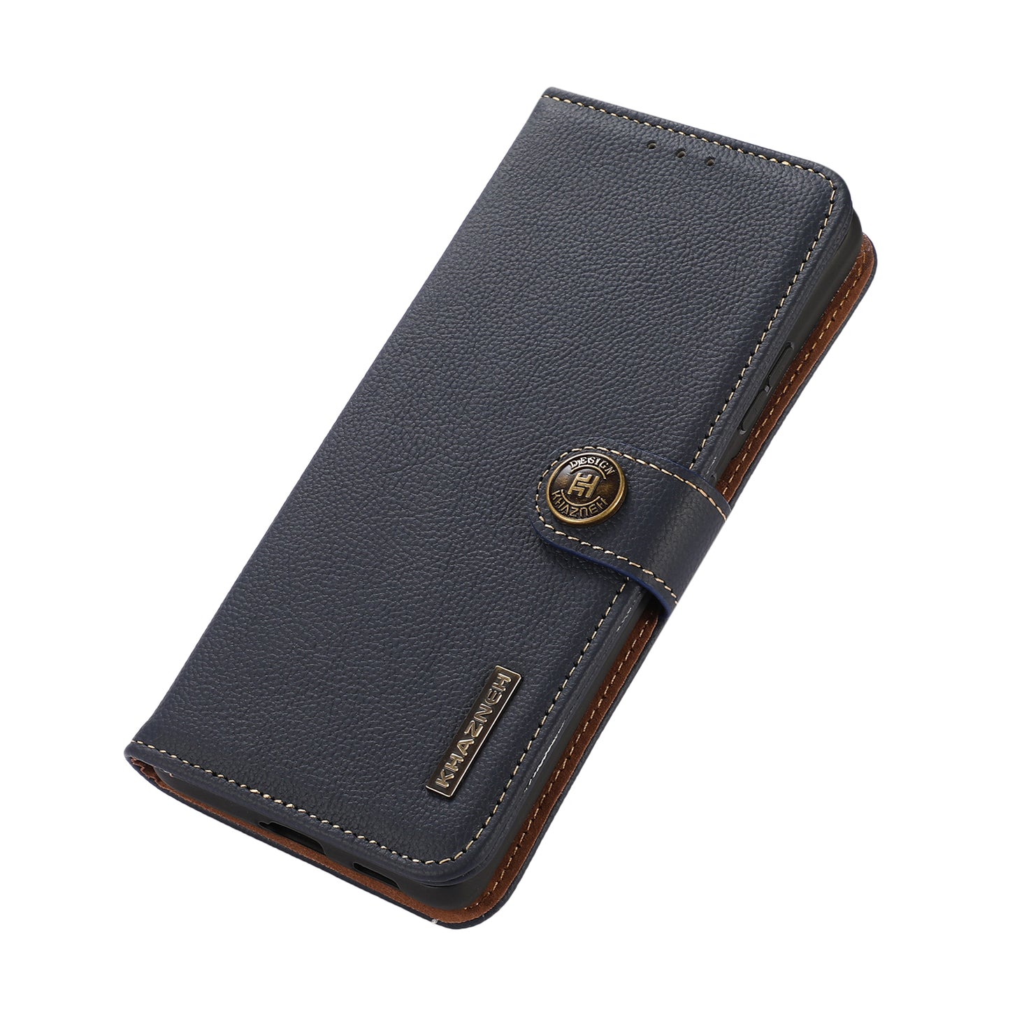 KHAZNEH For OnePlus Ace 2 5G / 11R 5G Wallet Phone Case RFID Blocking Genuine Cow Leather Cell Phone Stand Cover - Blue