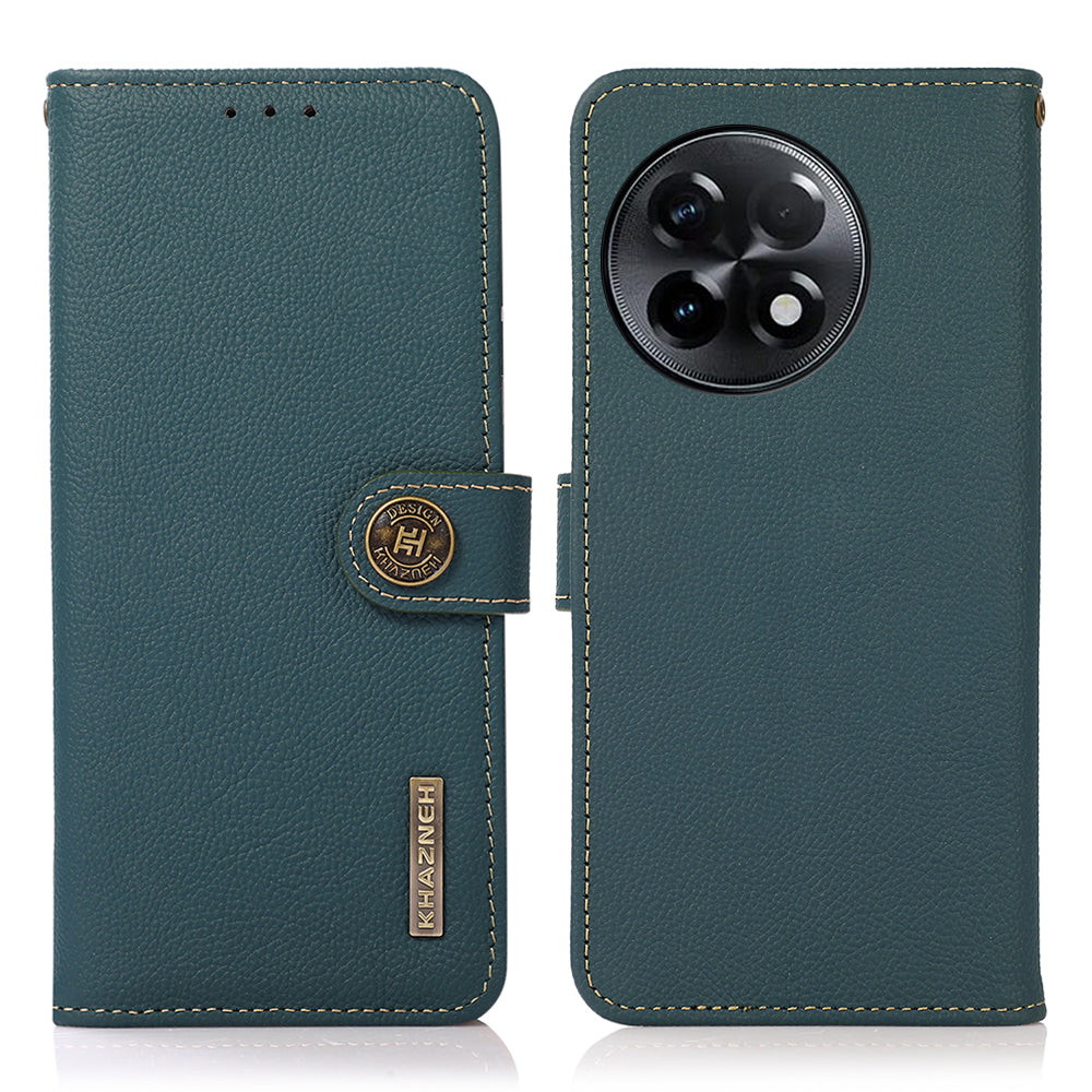 KHAZNEH For OnePlus Ace 2 5G / 11R 5G Wallet Phone Case RFID Blocking Genuine Cow Leather Cell Phone Stand Cover - Green