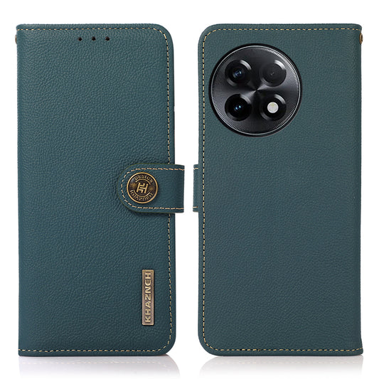 KHAZNEH For OnePlus Ace 2 5G / 11R 5G Wallet Phone Case RFID Blocking Genuine Cow Leather Cell Phone Stand Cover - Green