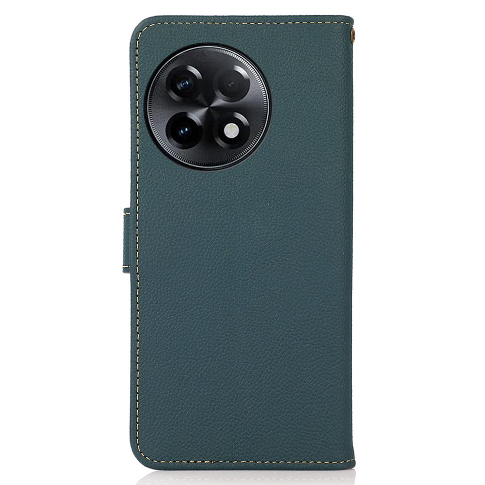 KHAZNEH For OnePlus Ace 2 5G / 11R 5G Wallet Phone Case RFID Blocking Genuine Cow Leather Cell Phone Stand Cover - Green