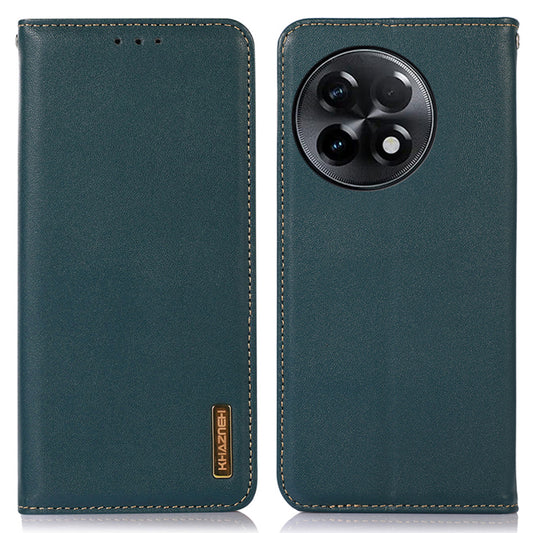 KHAZNEH for OnePlus Ace 2 5G / 11R 5G Phone Case Wallet Stand RFID Blocking Genuine Cowhide Leather Phone Cover - Green