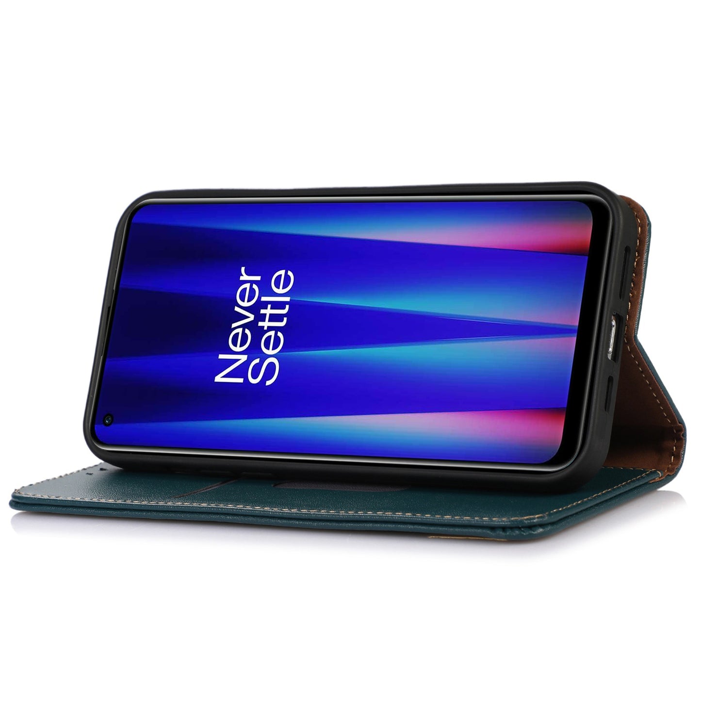 KHAZNEH for OnePlus Ace 2 5G / 11R 5G Phone Case Wallet Stand RFID Blocking Genuine Cowhide Leather Phone Cover - Green