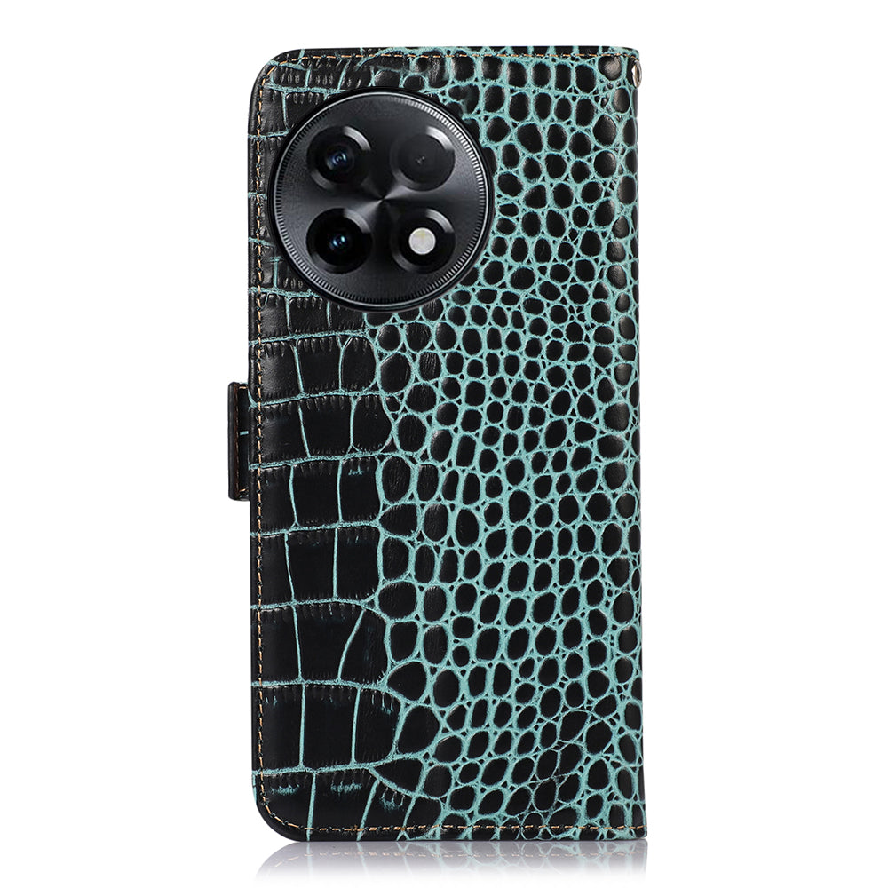 RFID Blocking Phone Case for OnePlus Ace 2 5G / 11R 5G Genuine Cowhide Leather Phone Stand Wallet Cover - Green