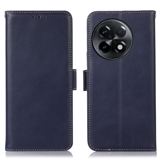 For OnePlus Ace 2 5G / 11R 5G RFID Blocking Phone Cover Stand Wallet Genuine Cowhide Leather Case - Blue