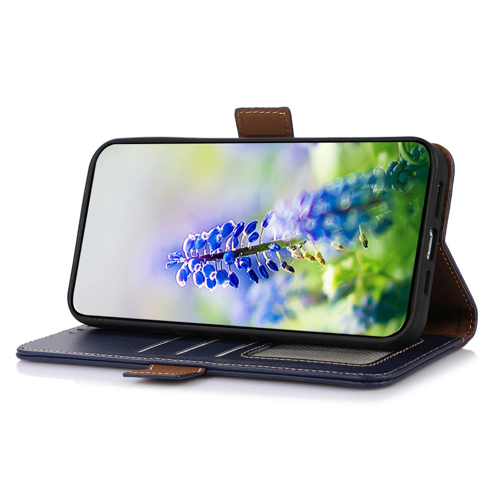 For OnePlus Ace 2 5G / 11R 5G RFID Blocking Phone Cover Stand Wallet Genuine Cowhide Leather Case - Blue