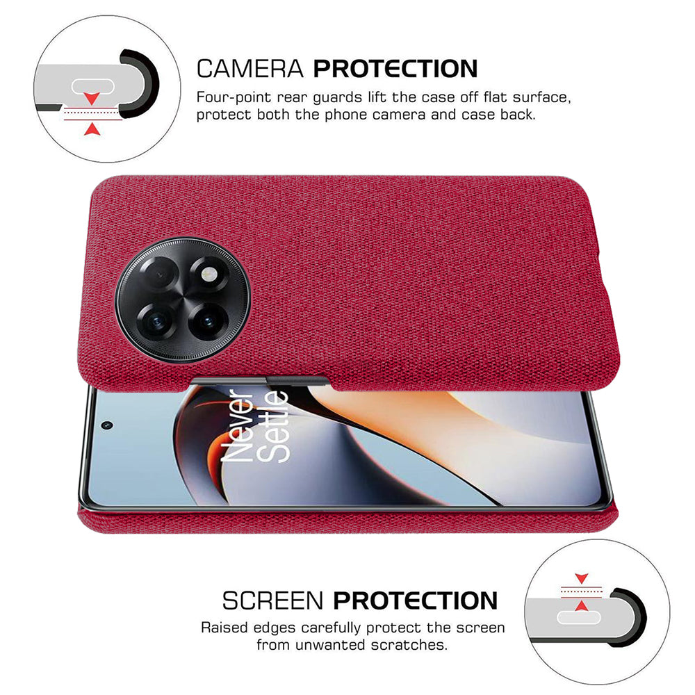 Cloth Texture Smartphone Cover for OnePlus 11R 5G / Ace 2 5G , Solid Color Hard PC+Cloth Anti-scratch Case - Red
