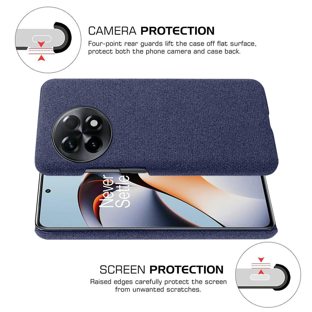 Cloth Texture Smartphone Cover for OnePlus 11R 5G / Ace 2 5G , Solid Color Hard PC+Cloth Anti-scratch Case - Blue