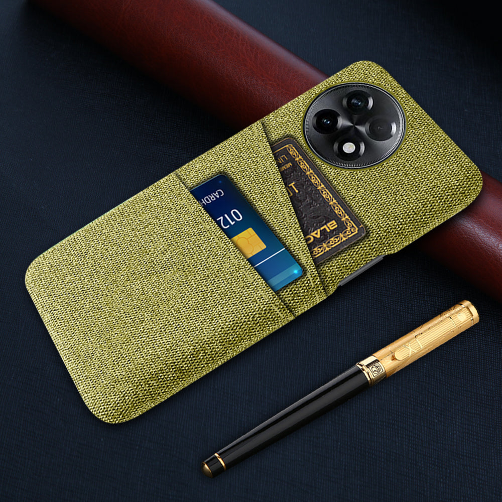 For OnePlus Ace 2 5G / 11R 5G Cloth Texture Phone Back Cover Cellphone Protective Case with 2 Card Slots - Yellow