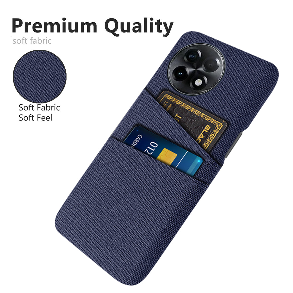 For OnePlus Ace 2 5G / 11R 5G Cloth Texture Phone Back Cover Cellphone Protective Case with 2 Card Slots - Blue