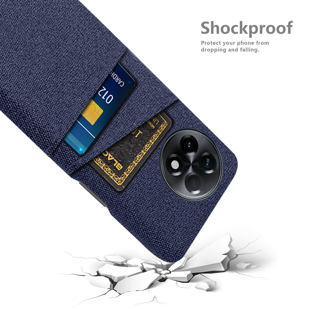 For OnePlus Ace 2 5G / 11R 5G Cloth Texture Phone Back Cover Cellphone Protective Case with 2 Card Slots - Blue