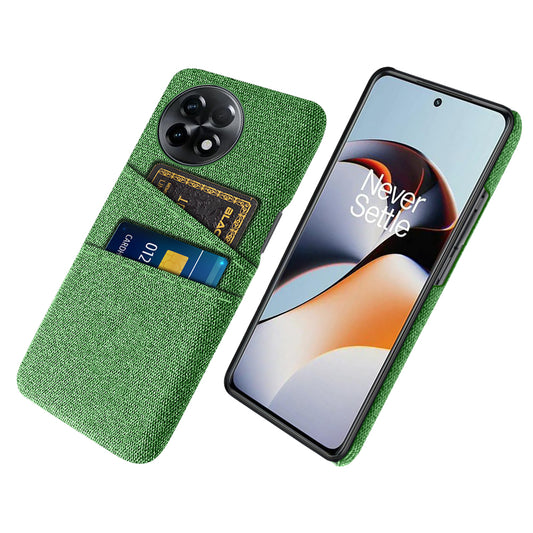 For OnePlus Ace 2 5G / 11R 5G Cloth Texture Phone Back Cover Cellphone Protective Case with 2 Card Slots - Green