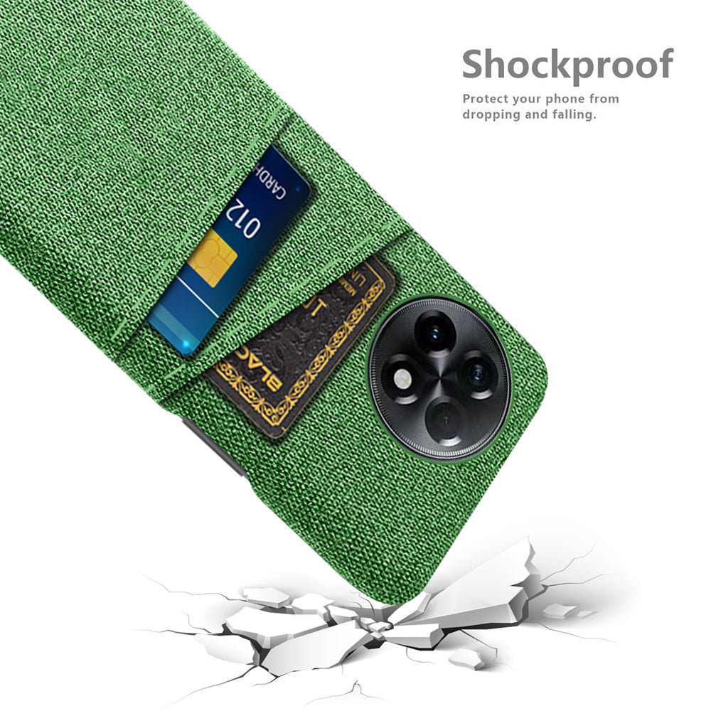 For OnePlus Ace 2 5G / 11R 5G Cloth Texture Phone Back Cover Cellphone Protective Case with 2 Card Slots - Green