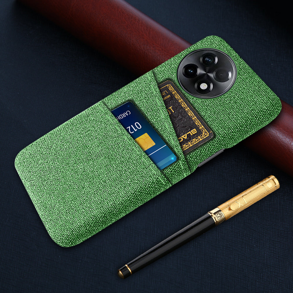 For OnePlus Ace 2 5G / 11R 5G Cloth Texture Phone Back Cover Cellphone Protective Case with 2 Card Slots - Green