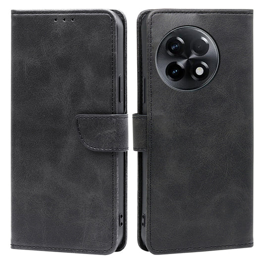 For OnePlus Ace 2 5G / 11R 5G Mobile Phone Cover Calf Texture PU Leather Wallet Stand Protective Case - Black