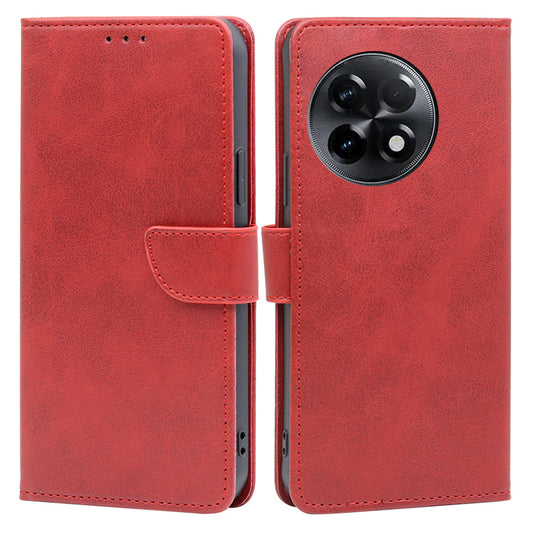 For OnePlus Ace 2 5G / 11R 5G Mobile Phone Cover Calf Texture PU Leather Wallet Stand Protective Case - Red