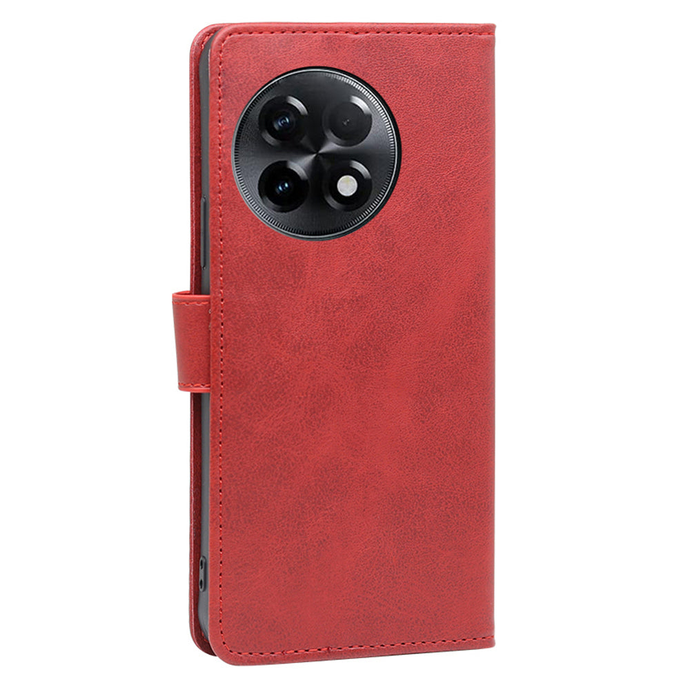For OnePlus Ace 2 5G / 11R 5G Mobile Phone Cover Calf Texture PU Leather Wallet Stand Protective Case - Red