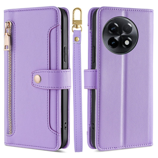 For OnePlus Ace 2 5G / 11R 5G Wallet Phone Case PU Leather Card Slots Zipper Pocket Stand Cover with Straps - Purple