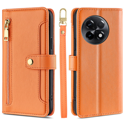 For OnePlus Ace 2 5G / 11R 5G Wallet Phone Case PU Leather Card Slots Zipper Pocket Stand Cover with Straps - Orange