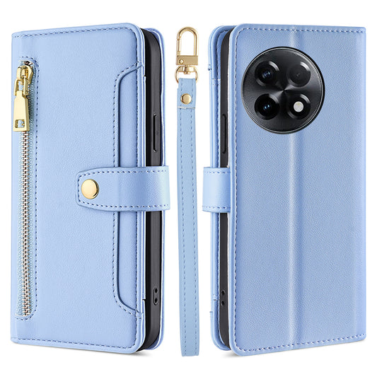 For OnePlus Ace 2 5G / 11R 5G Wallet Phone Case PU Leather Card Slots Zipper Pocket Stand Cover with Straps - Blue