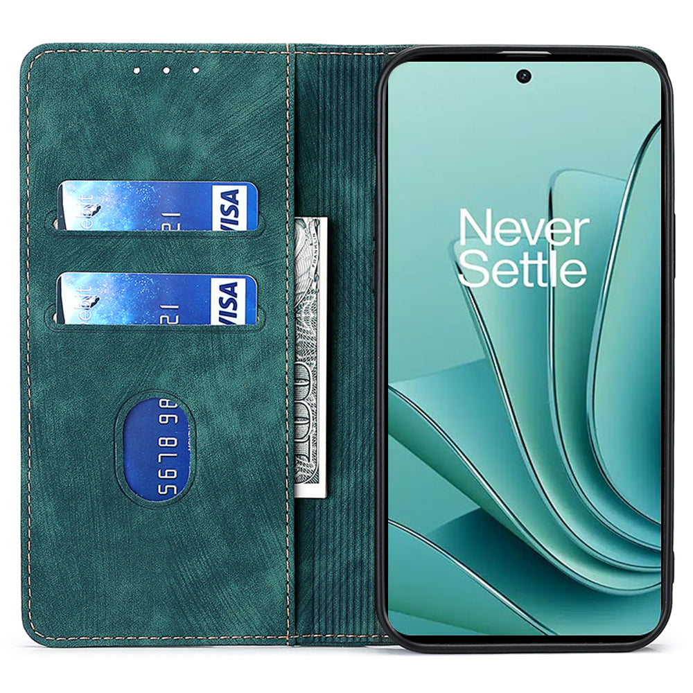 For OnePlus Ace 2 5G / 11R 5G RFID Blocking Leather Wallet Shockproof Cover Folding Stand Phone Case - Green