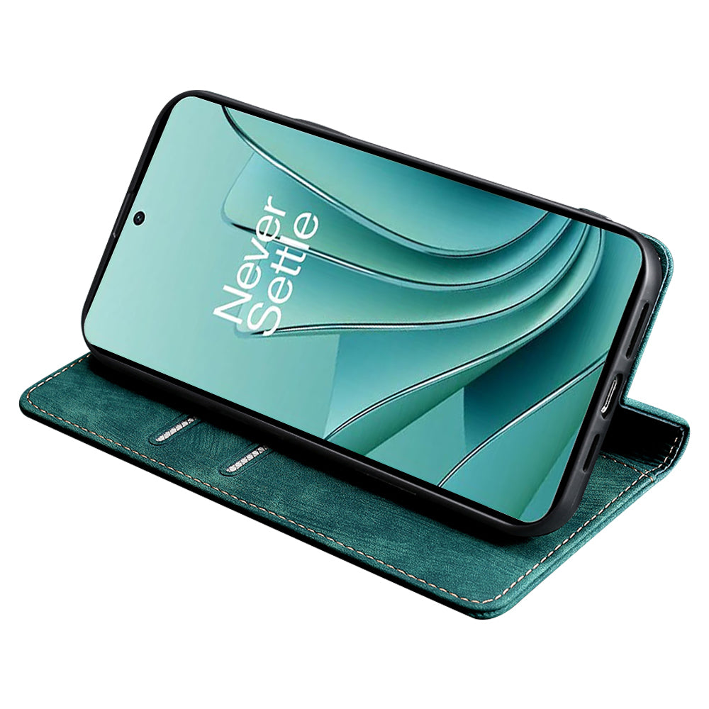 For OnePlus Ace 2 5G / 11R 5G RFID Blocking Leather Wallet Shockproof Cover Folding Stand Phone Case - Green