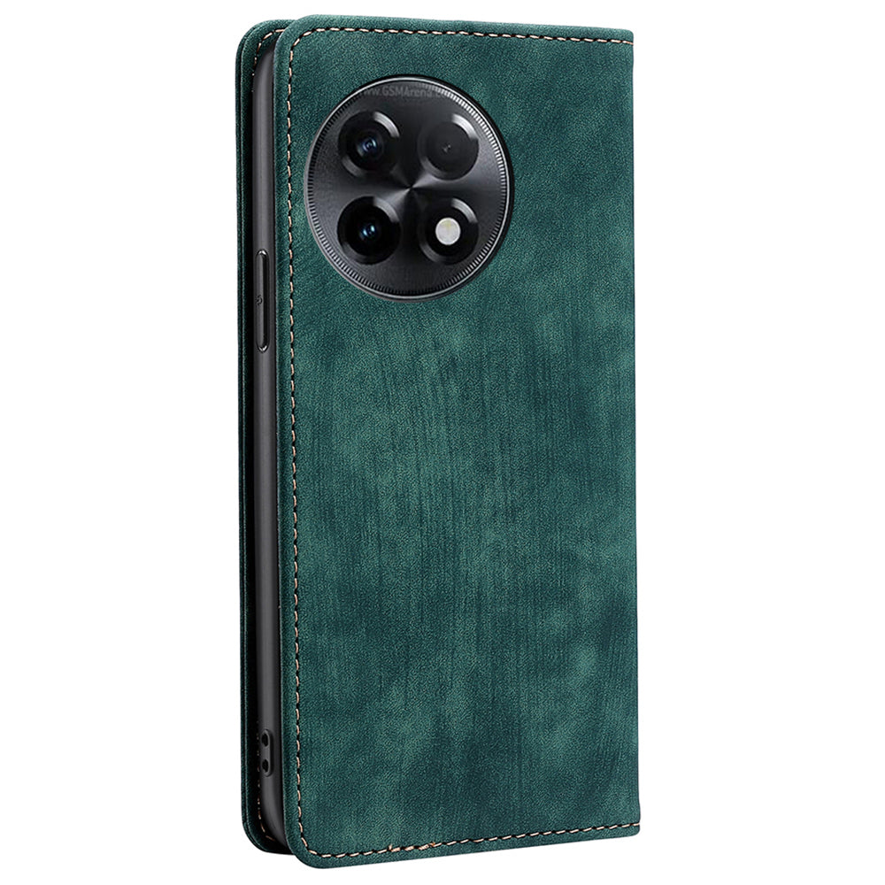 For OnePlus Ace 2 5G / 11R 5G RFID Blocking Leather Wallet Shockproof Cover Folding Stand Phone Case - Green
