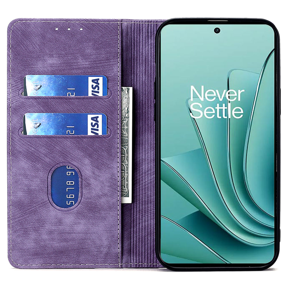 For OnePlus Ace 2 5G / 11R 5G RFID Blocking Leather Wallet Shockproof Cover Folding Stand Phone Case - Purple