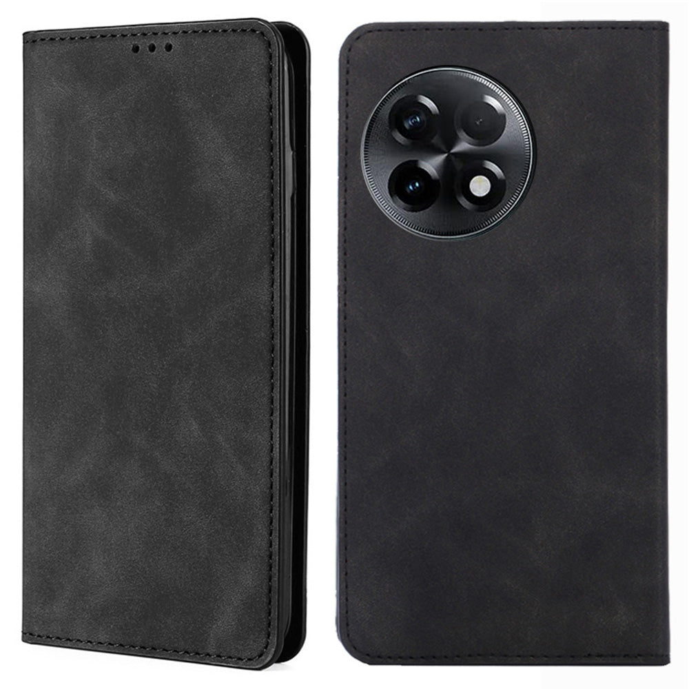 For OnePlus 11R 5G / Ace 2 5G Flip Case Card Holder PU Leather Skin-touch Phone Stand Cover - Black