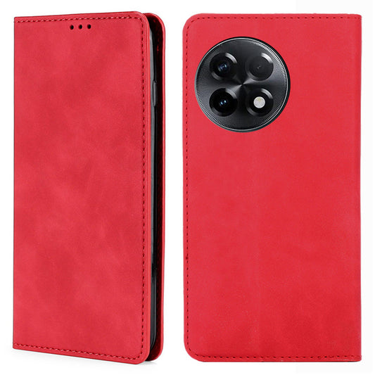 For OnePlus 11R 5G / Ace 2 5G Flip Case Card Holder PU Leather Skin-touch Phone Stand Cover - Red