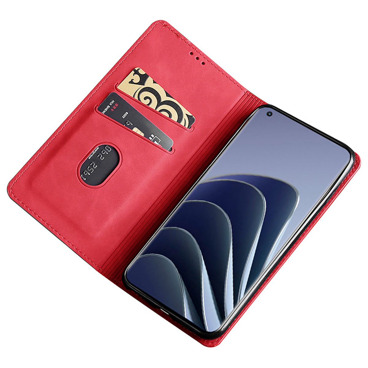 For OnePlus 11R 5G / Ace 2 5G Flip Case Card Holder PU Leather Skin-touch Phone Stand Cover - Red