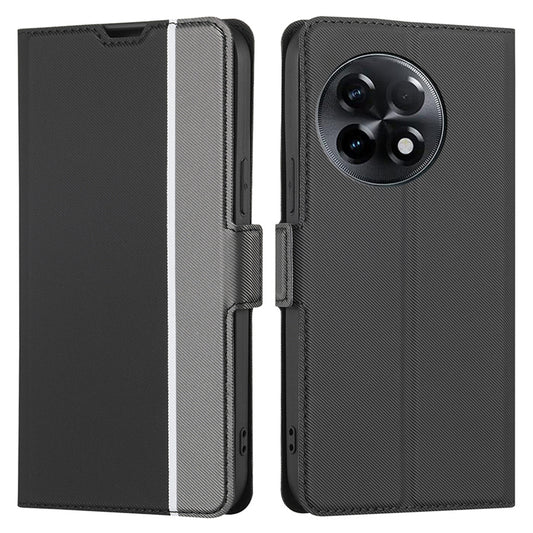 For OnePlus Ace 2 5G / 11R 5G Phone Case Card Slot Holder PU Leather Twill Texture Stand Cover - Black