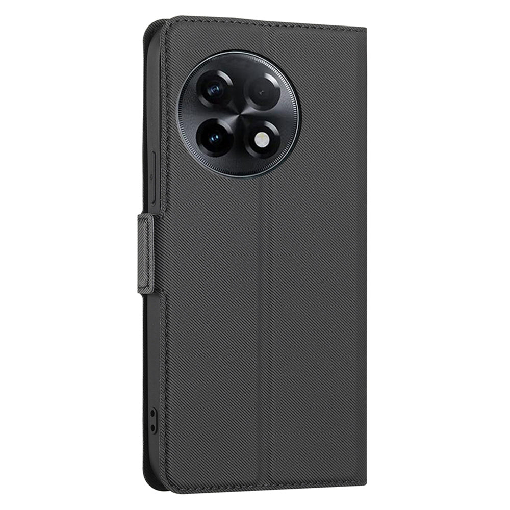 For OnePlus Ace 2 5G / 11R 5G Phone Case Card Slot Holder PU Leather Twill Texture Stand Cover - Black